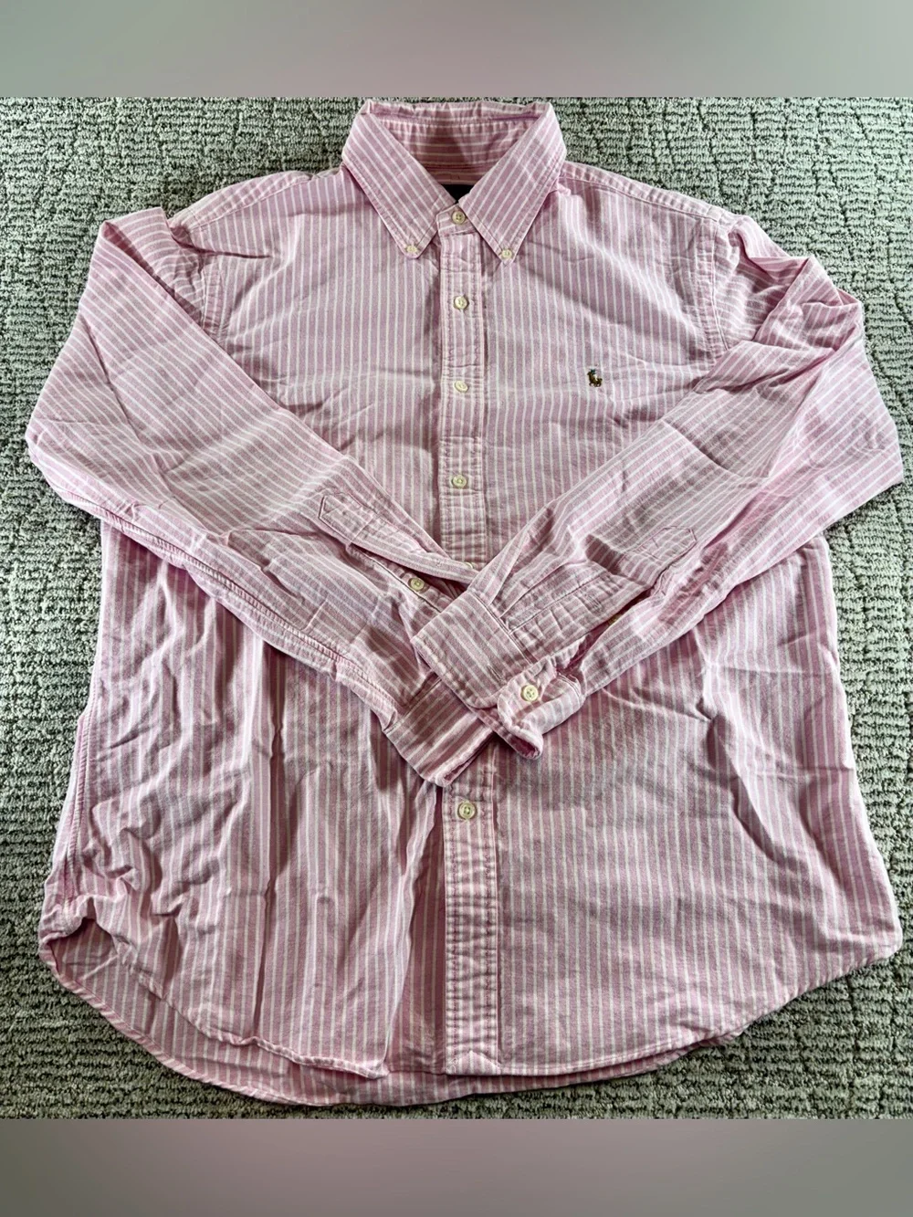 Polo Ralph Lauren Men’s Large Pink/White Striped Custom Fit Button Down Shirt